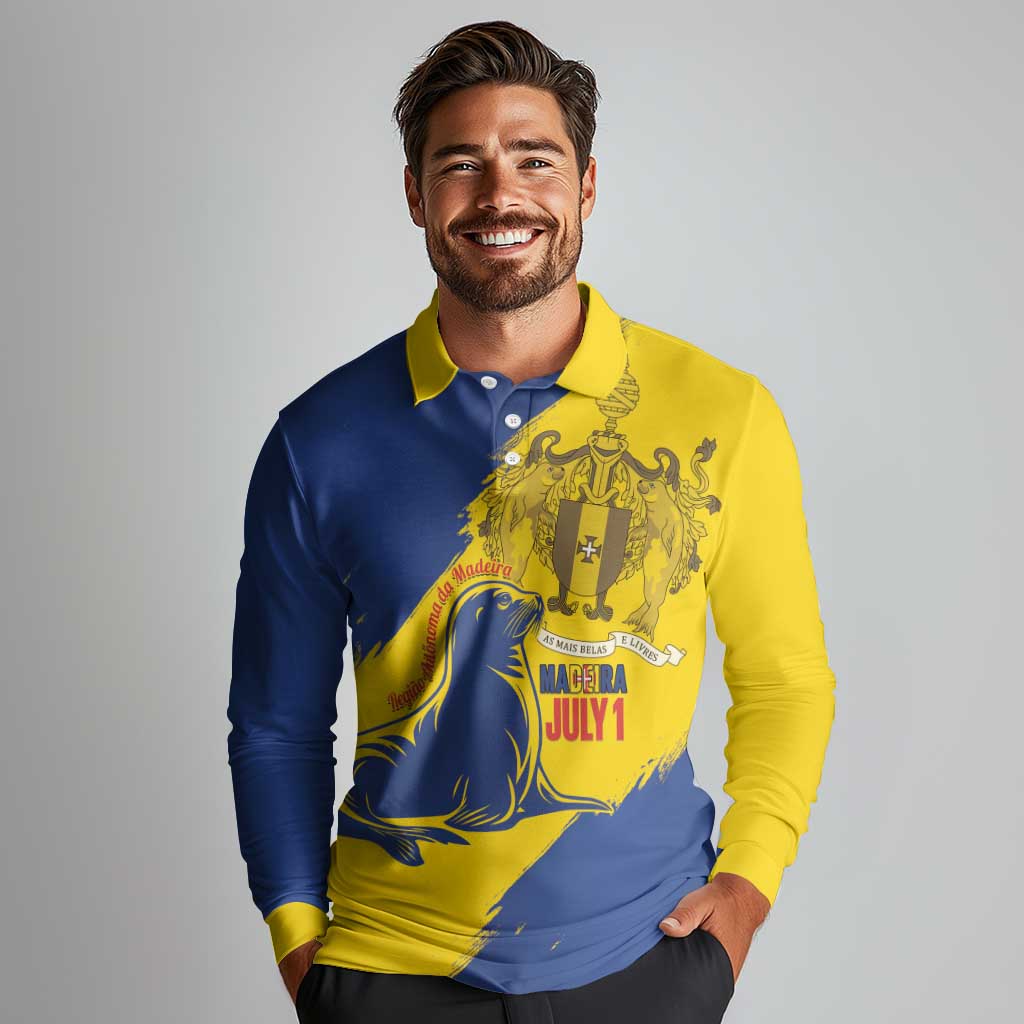 Personalised Maderia Day Long Sleeve Polo Shirt July 1 Monk Seal Grunge Style - Wonder Print Shop