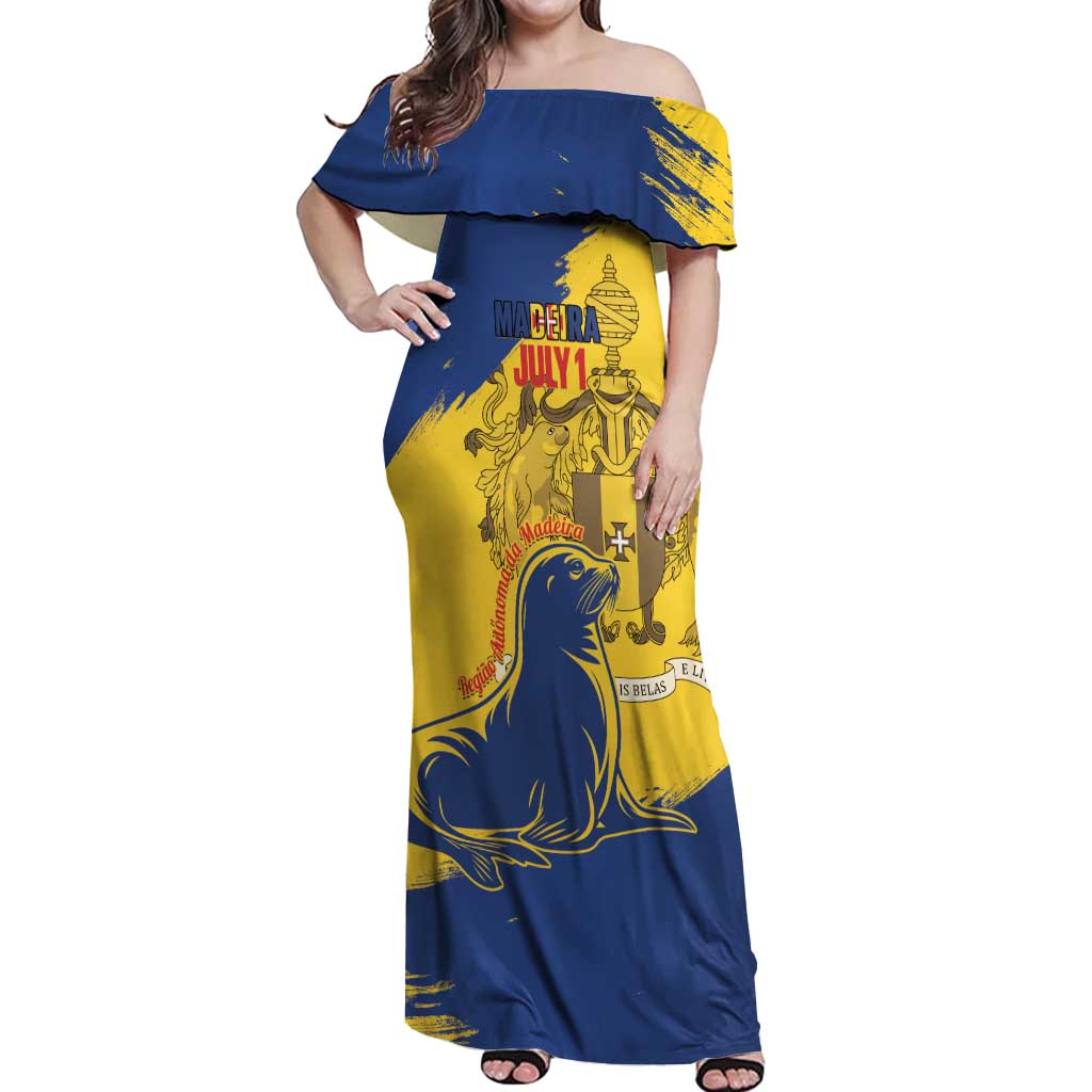 Personalised Maderia Day Off Shoulder Maxi Dress July 1 Monk Seal Grunge Style - Wonder Print Shop