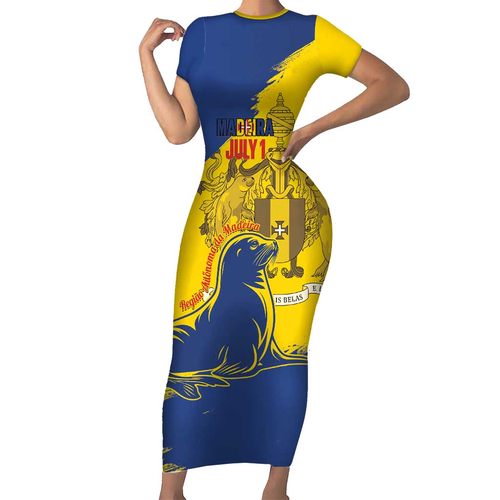 Personalised Maderia Day Short Sleeve Bodycon Dress July 1 Monk Seal Grunge Style - Wonder Print Shop