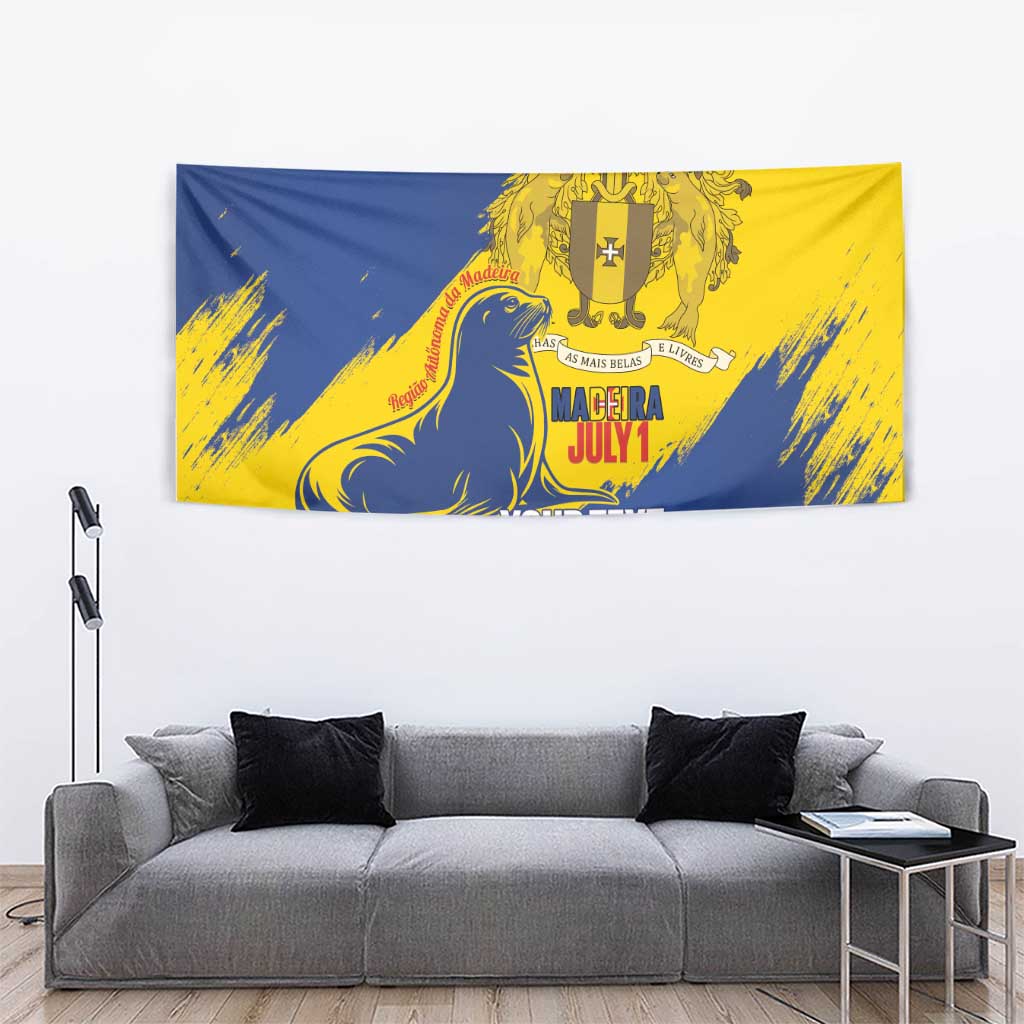 Personalised Maderia Day Tapestry July 1 Monk Seal Grunge Style - Wonder Print Shop