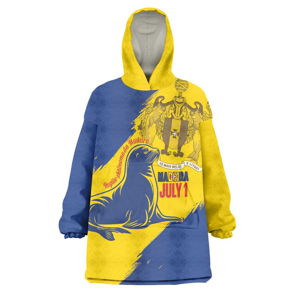 Personalised Maderia Day Wearable Blanket Hoodie July 1 Monk Seal Grunge Style - Wonder Print Shop
