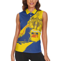 Personalised Maderia Day Women Sleeveless Polo Shirt July 1 Monk Seal Grunge Style - Wonder Print Shop