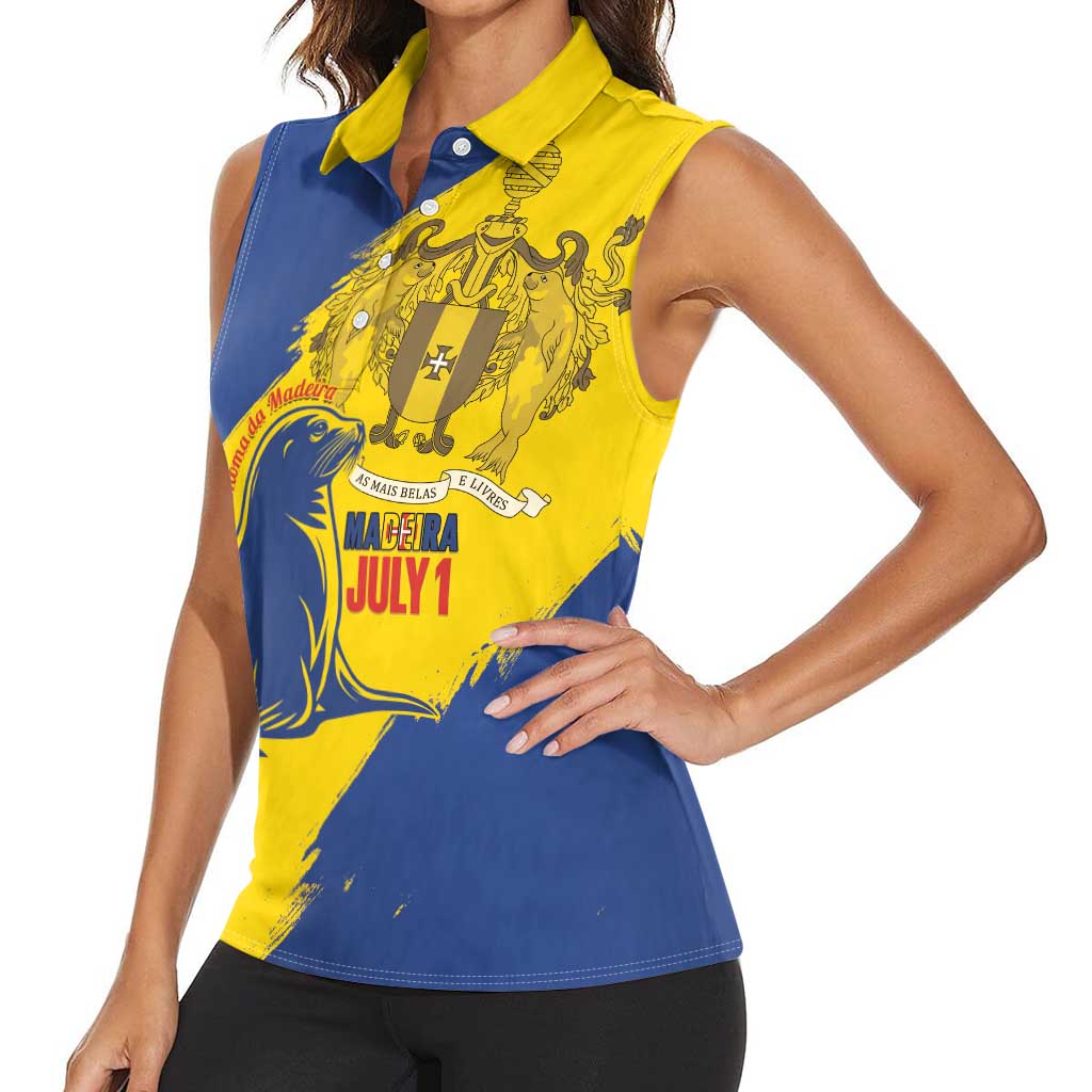 Personalised Maderia Day Women Sleeveless Polo Shirt July 1 Monk Seal Grunge Style - Wonder Print Shop
