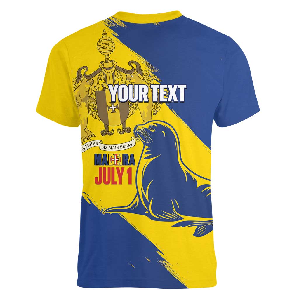 Personalised Maderia Day Women V-Neck T-Shirt July 1 Monk Seal Grunge Style - Wonder Print Shop