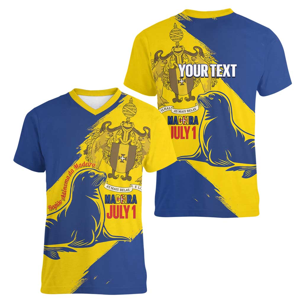 Personalised Maderia Day Women V-Neck T-Shirt July 1 Monk Seal Grunge Style - Wonder Print Shop