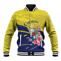 Curacao Flag Day Baseball Jacket Felis Dia di Bandera Pink Plumeria - Wonder Print Shop