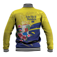 Curacao Flag Day Baseball Jacket Felis Dia di Bandera Pink Plumeria - Wonder Print Shop