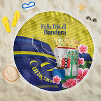 Curacao Flag Day Beach Blanket Felis Dia di Bandera Pink Plumeria - Wonder Print Shop
