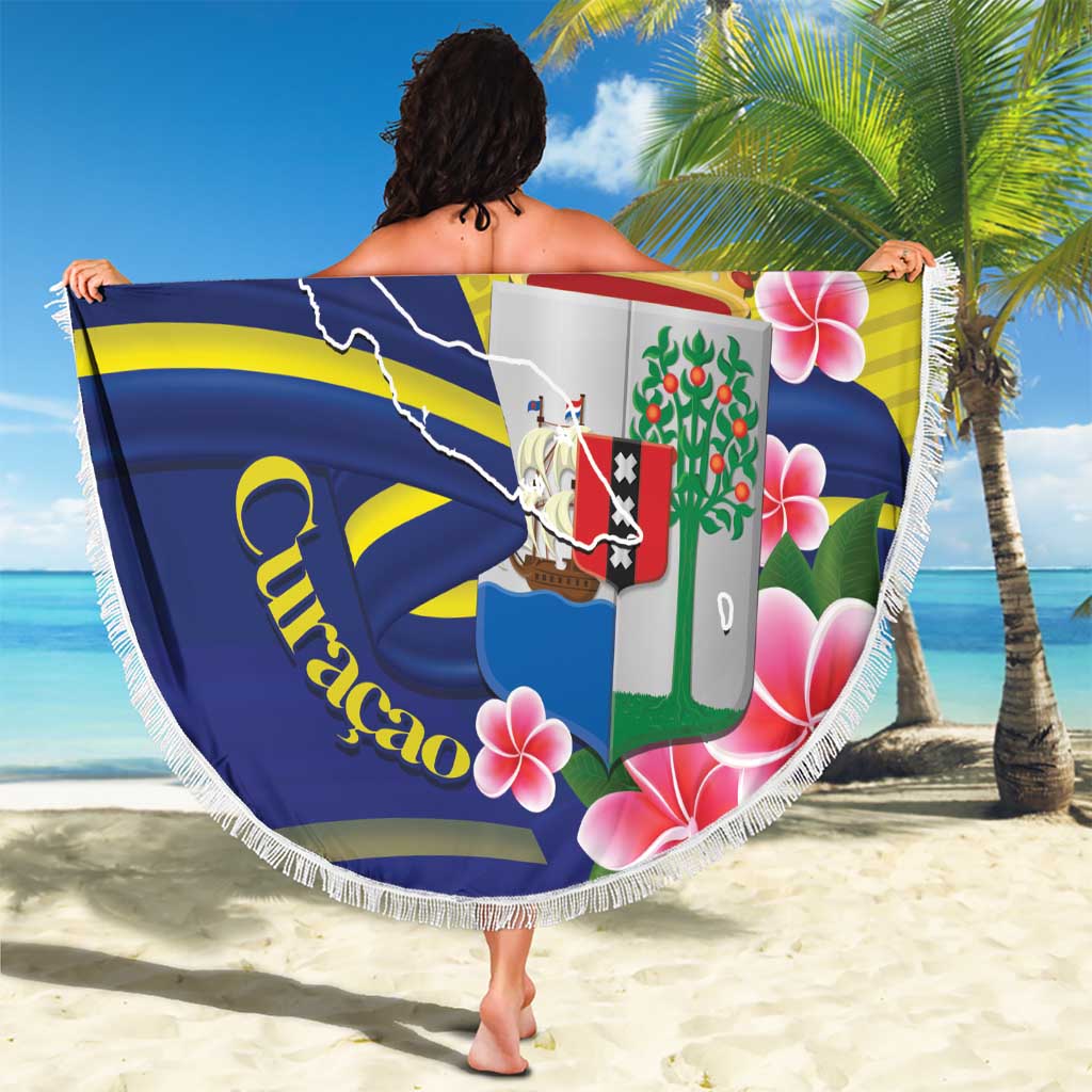 Curacao Flag Day Beach Blanket Felis Dia di Bandera Pink Plumeria - Wonder Print Shop