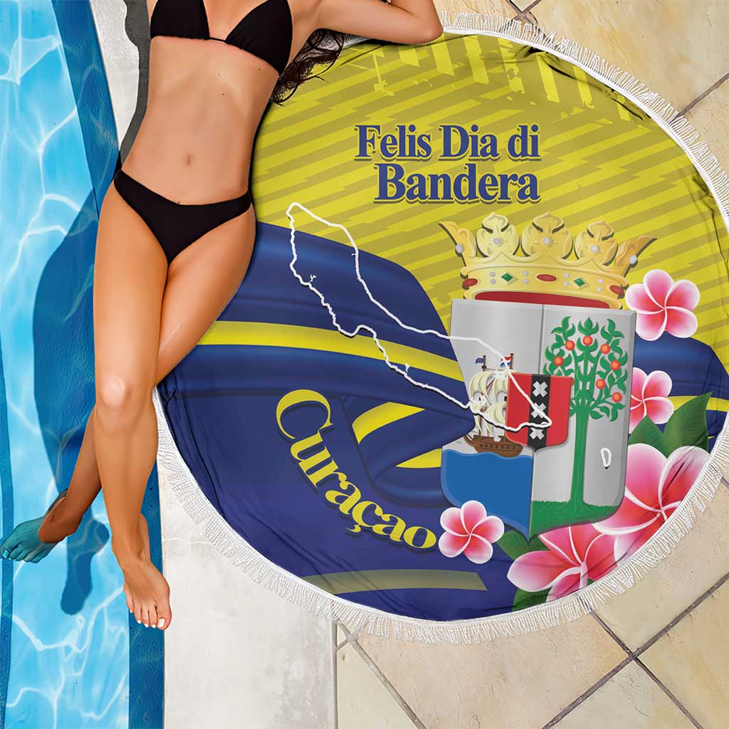 Curacao Flag Day Beach Blanket Felis Dia di Bandera Pink Plumeria - Wonder Print Shop