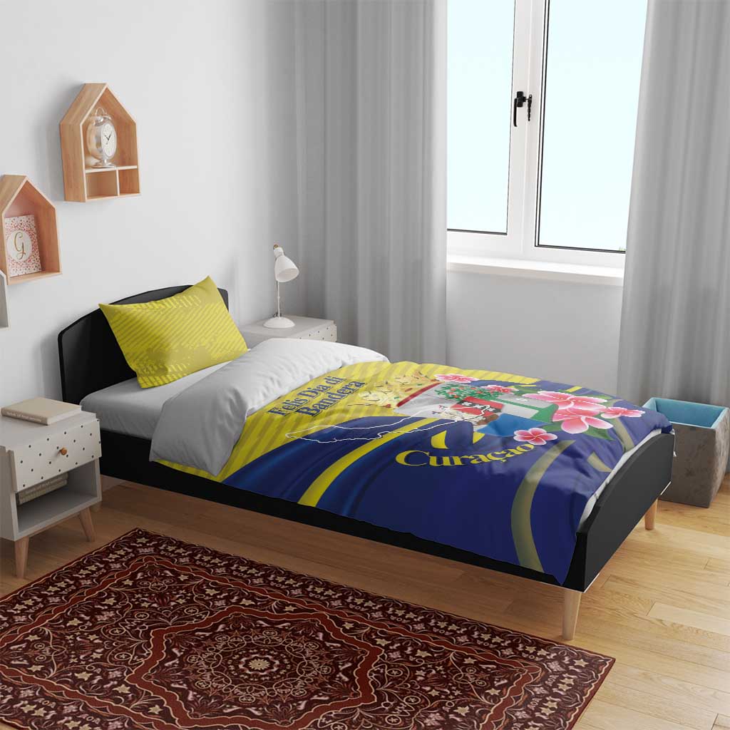 Curacao Flag Day Bedding Set Felis Dia di Bandera Pink Plumeria - Wonder Print Shop