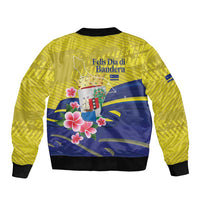 Curacao Flag Day Bomber Jacket Felis Dia di Bandera Pink Plumeria - Wonder Print Shop