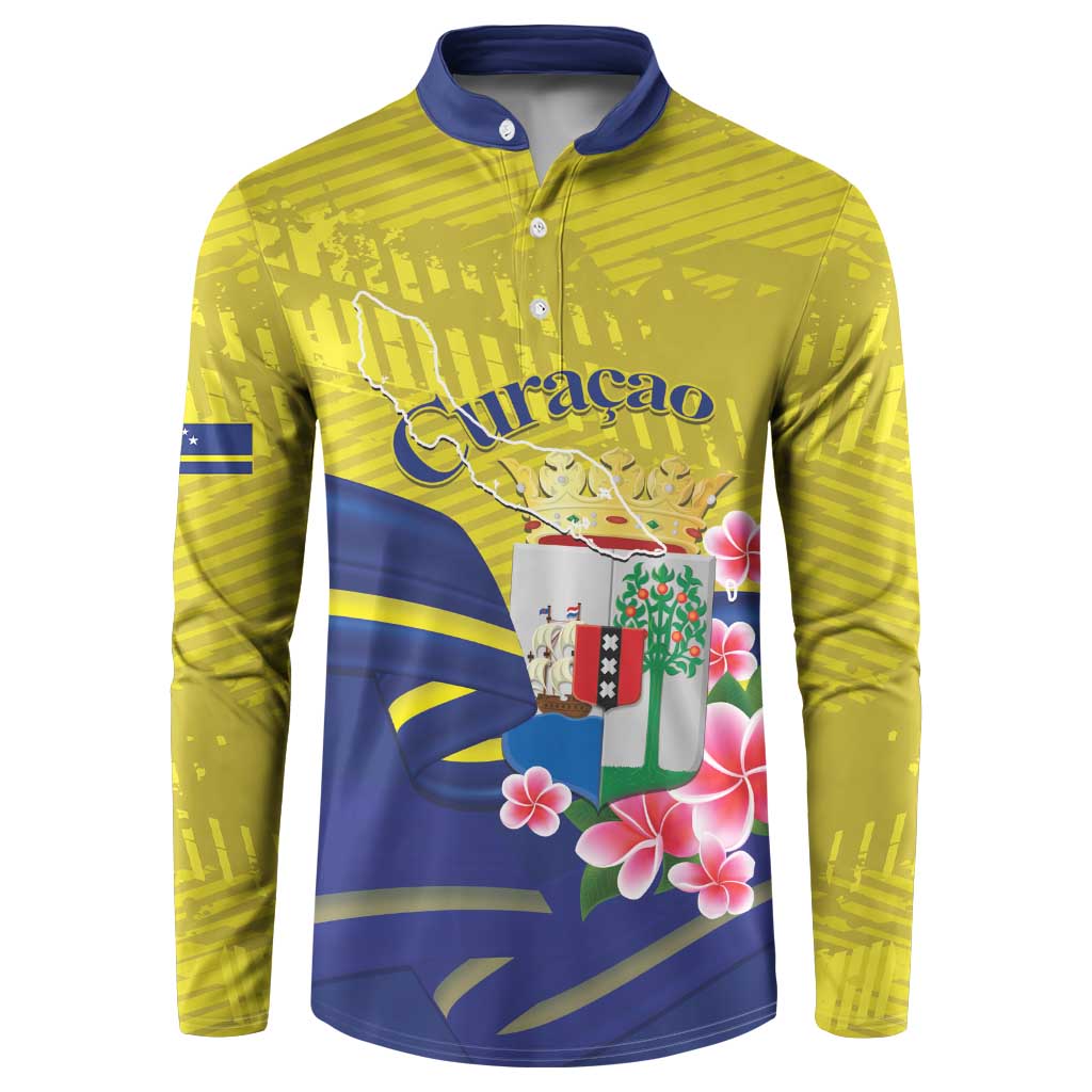 Curacao Flag Day Button Sweatshirt Felis Dia di Bandera Pink Plumeria - Wonder Print Shop