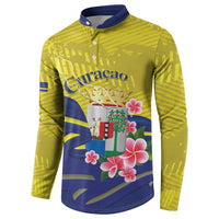 Curacao Flag Day Button Sweatshirt Felis Dia di Bandera Pink Plumeria - Wonder Print Shop