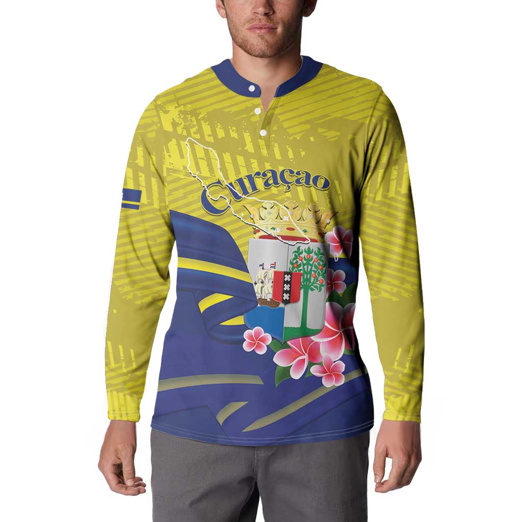 Curacao Flag Day Button Sweatshirt Felis Dia di Bandera Pink Plumeria - Wonder Print Shop