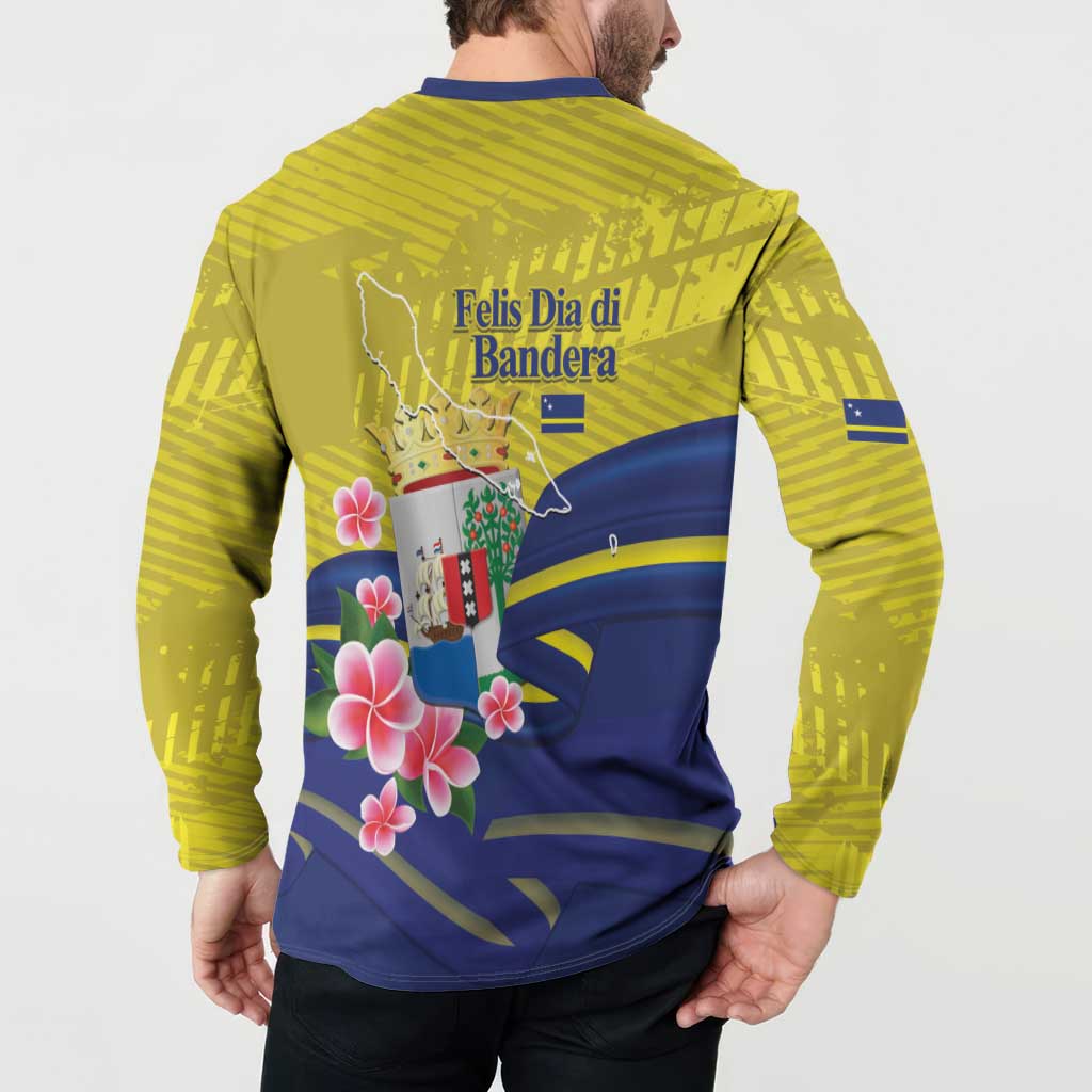 Curacao Flag Day Button Sweatshirt Felis Dia di Bandera Pink Plumeria - Wonder Print Shop