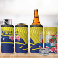 Curacao Flag Day 4 in 1 Can Cooler Tumbler Felis Dia di Bandera Pink Plumeria - Wonder Print Shop