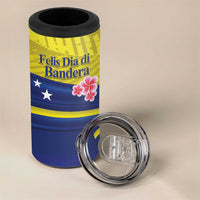 Curacao Flag Day 4 in 1 Can Cooler Tumbler Felis Dia di Bandera Pink Plumeria - Wonder Print Shop