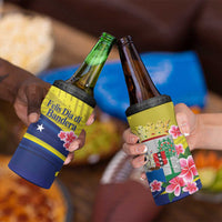 Curacao Flag Day 4 in 1 Can Cooler Tumbler Felis Dia di Bandera Pink Plumeria - Wonder Print Shop
