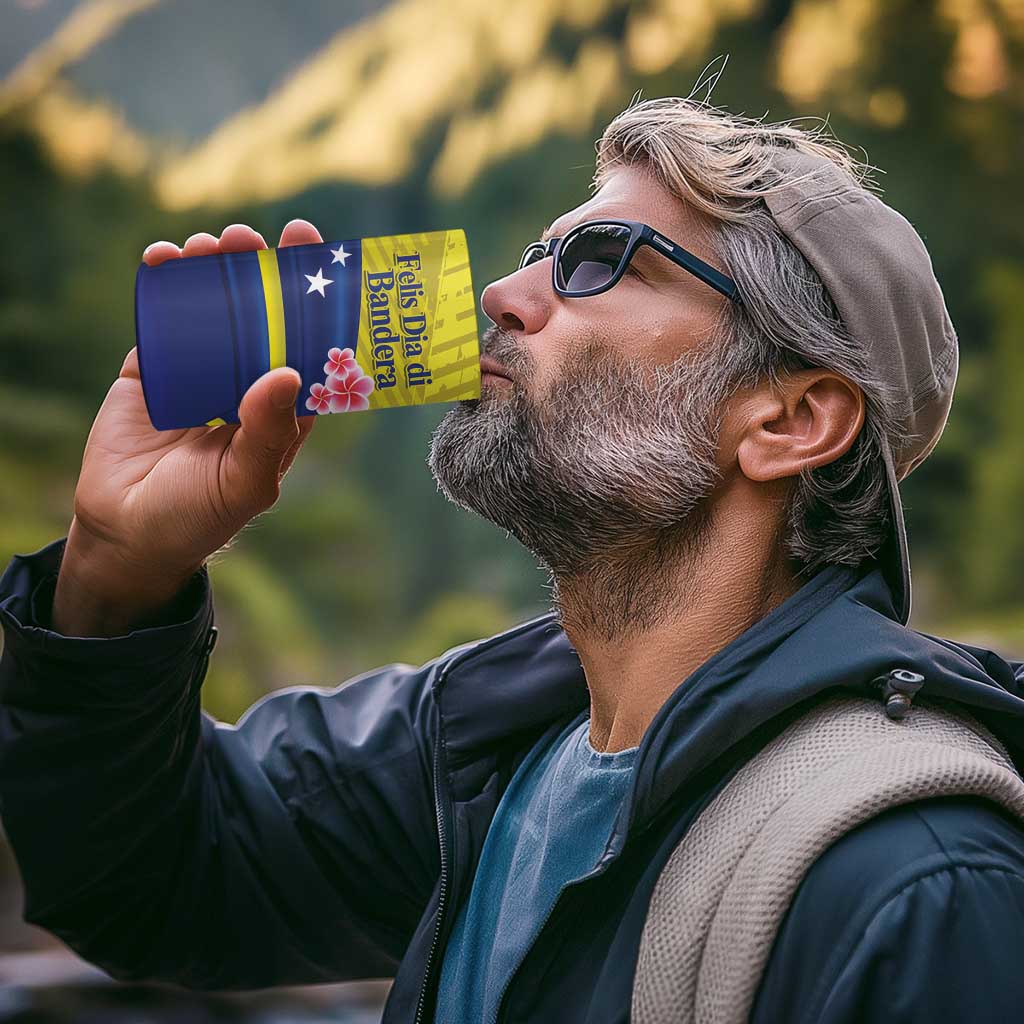 Curacao Flag Day 4 in 1 Can Cooler Tumbler Felis Dia di Bandera Pink Plumeria - Wonder Print Shop
