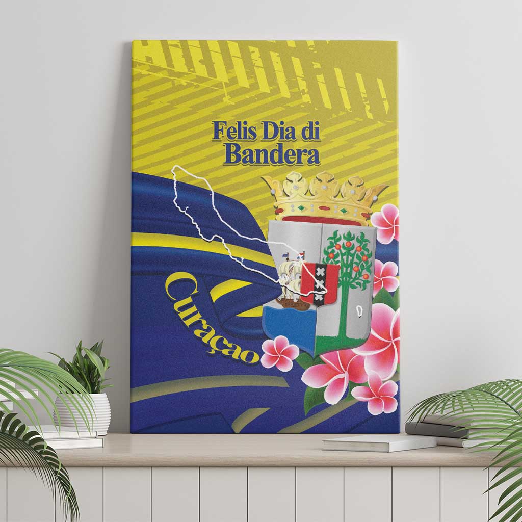 Curacao Flag Day Canvas Wall Art Felis Dia di Bandera Pink Plumeria - Wonder Print Shop