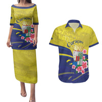 Curacao Flag Day Couples Matching Puletasi and Hawaiian Shirt Felis Dia di Bandera Pink Plumeria - Wonder Print Shop