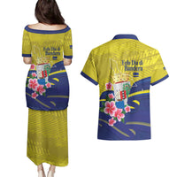 Curacao Flag Day Couples Matching Puletasi and Hawaiian Shirt Felis Dia di Bandera Pink Plumeria - Wonder Print Shop
