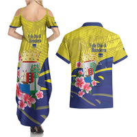 Curacao Flag Day Couples Matching Summer Maxi Dress and Hawaiian Shirt Felis Dia di Bandera Pink Plumeria - Wonder Print Shop