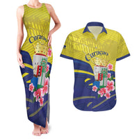 Curacao Flag Day Couples Matching Tank Maxi Dress and Hawaiian Shirt Felis Dia di Bandera Pink Plumeria - Wonder Print Shop