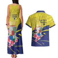 Curacao Flag Day Couples Matching Tank Maxi Dress and Hawaiian Shirt Felis Dia di Bandera Pink Plumeria - Wonder Print Shop