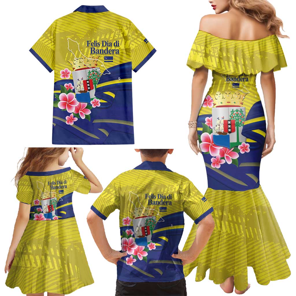 Curacao Flag Day Family Matching Mermaid Dress and Hawaiian Shirt Felis Dia di Bandera Pink Plumeria - Wonder Print Shop