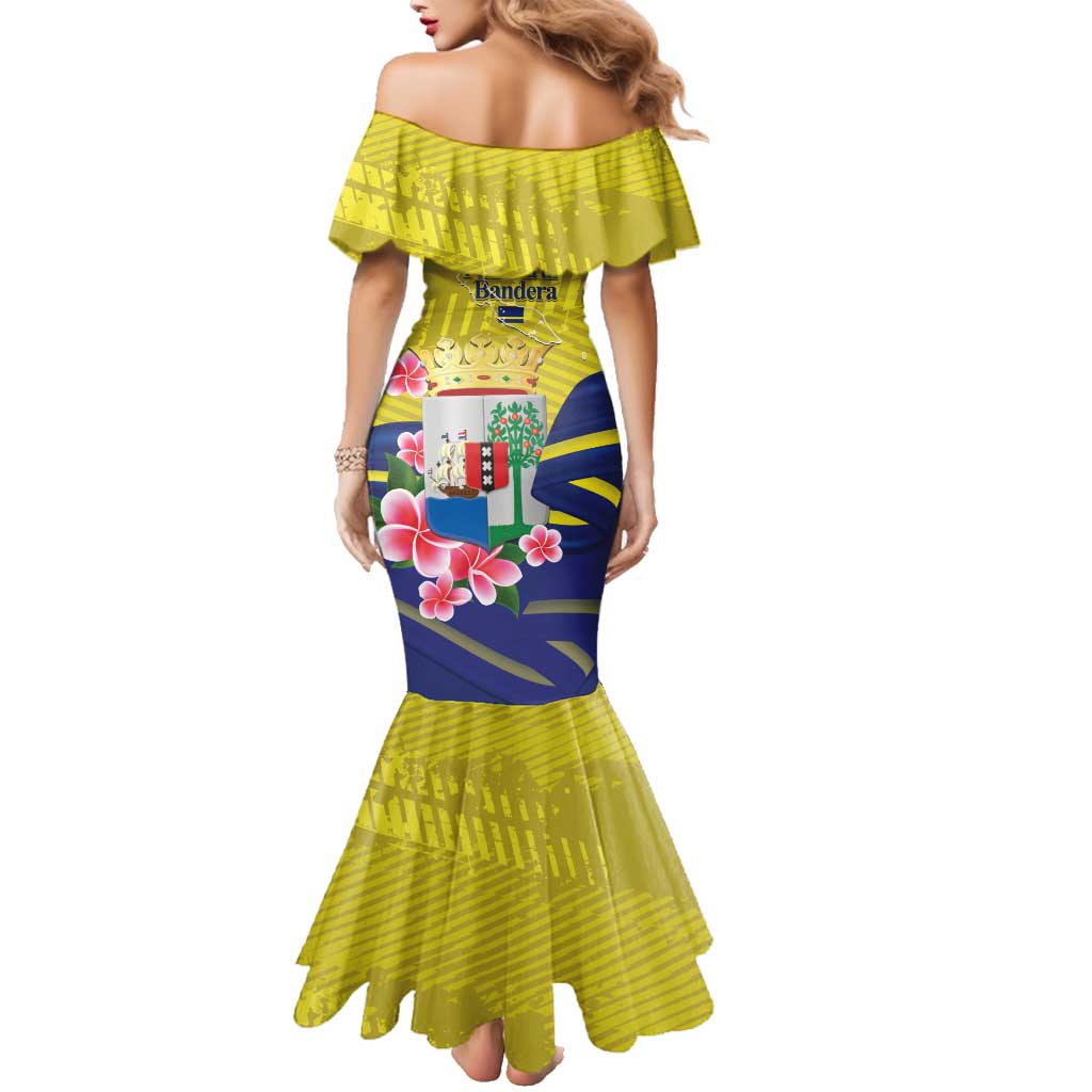 Curacao Flag Day Family Matching Mermaid Dress and Hawaiian Shirt Felis Dia di Bandera Pink Plumeria - Wonder Print Shop