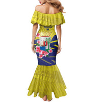Curacao Flag Day Family Matching Mermaid Dress and Hawaiian Shirt Felis Dia di Bandera Pink Plumeria - Wonder Print Shop