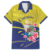 Curacao Flag Day Family Matching Off The Shoulder Long Sleeve Dress and Hawaiian Shirt Felis Dia di Bandera Pink Plumeria - Wonder Print Shop