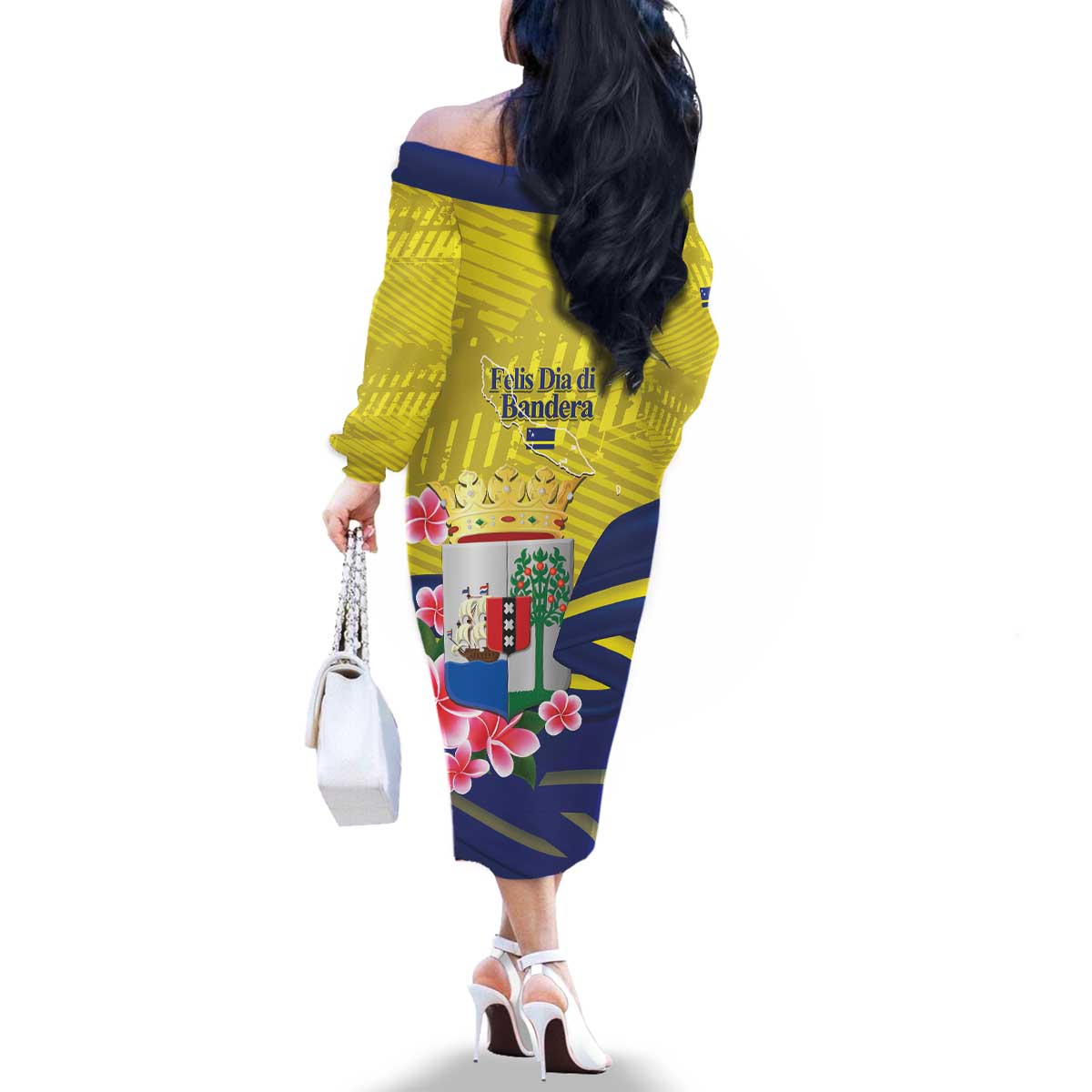Curacao Flag Day Family Matching Off The Shoulder Long Sleeve Dress and Hawaiian Shirt Felis Dia di Bandera Pink Plumeria - Wonder Print Shop