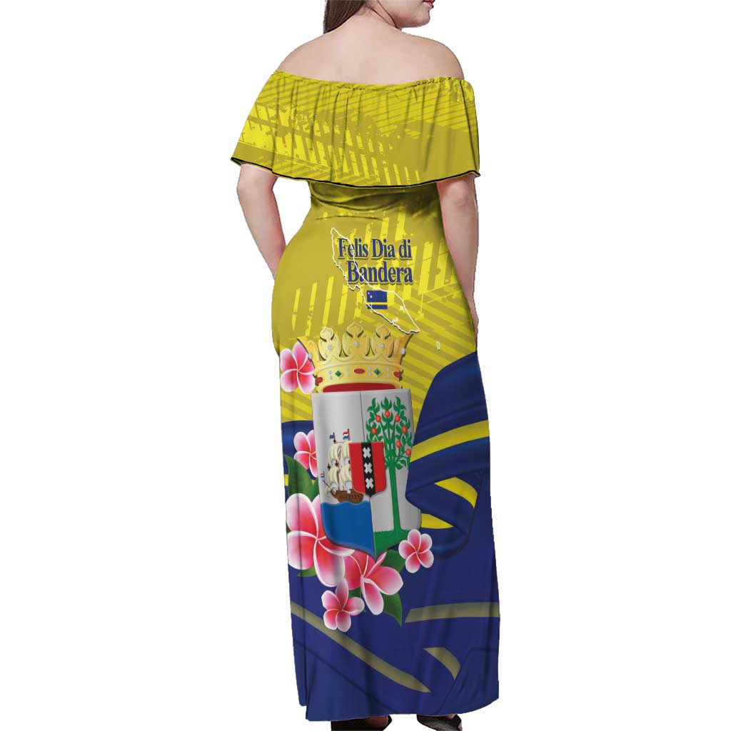 Curacao Flag Day Family Matching Off Shoulder Maxi Dress and Hawaiian Shirt Felis Dia di Bandera Pink Plumeria - Wonder Print Shop