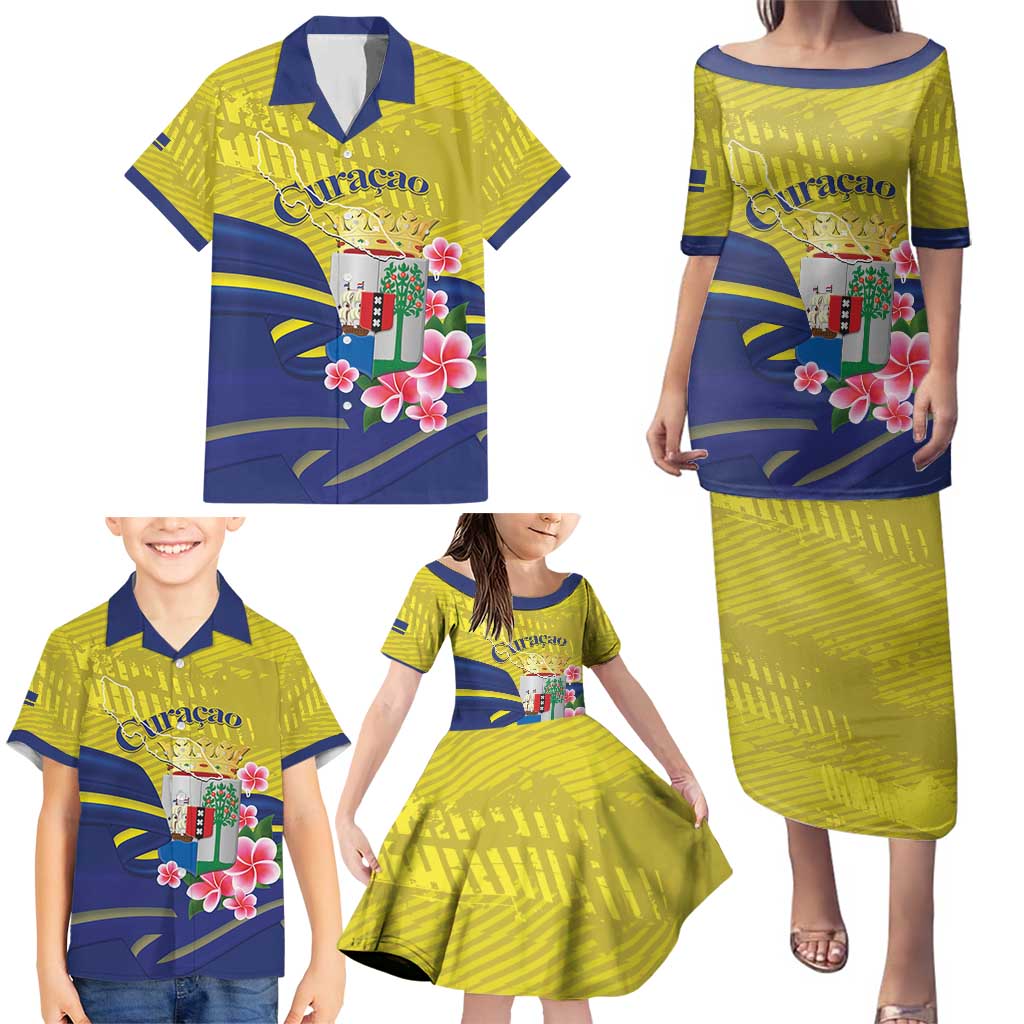 Curacao Flag Day Family Matching Puletasi and Hawaiian Shirt Felis Dia di Bandera Pink Plumeria - Wonder Print Shop