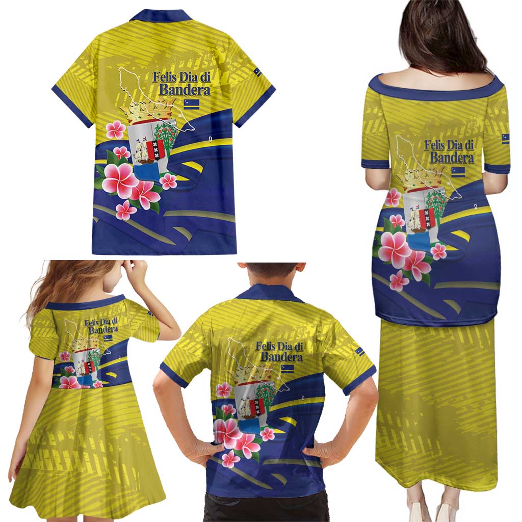 Curacao Flag Day Family Matching Puletasi and Hawaiian Shirt Felis Dia di Bandera Pink Plumeria - Wonder Print Shop