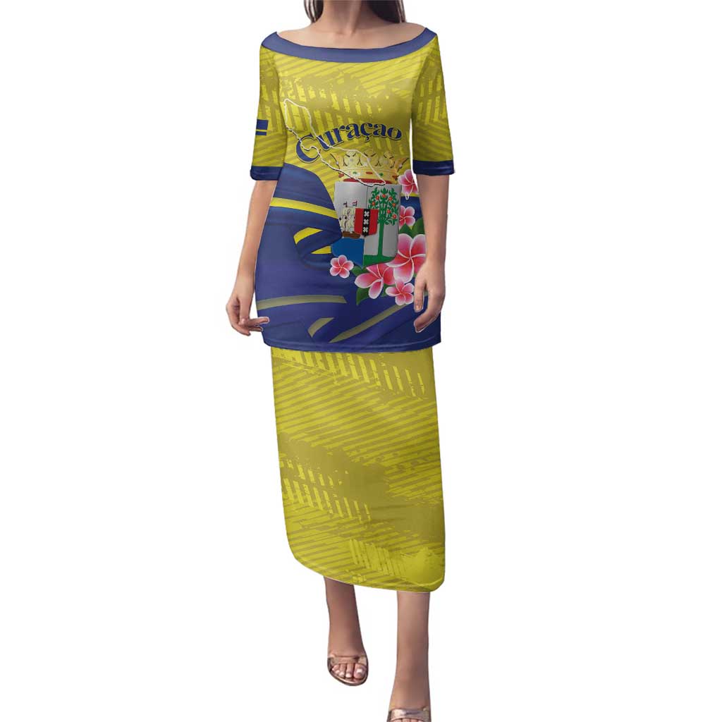 Curacao Flag Day Family Matching Puletasi and Hawaiian Shirt Felis Dia di Bandera Pink Plumeria - Wonder Print Shop