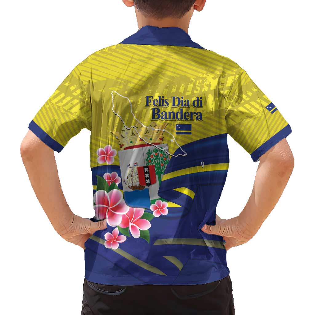 Curacao Flag Day Family Matching Short Sleeve Bodycon Dress and Hawaiian Shirt Felis Dia di Bandera Pink Plumeria - Wonder Print Shop