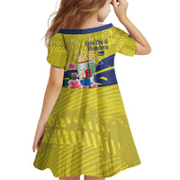 Curacao Flag Day Family Matching Short Sleeve Bodycon Dress and Hawaiian Shirt Felis Dia di Bandera Pink Plumeria - Wonder Print Shop