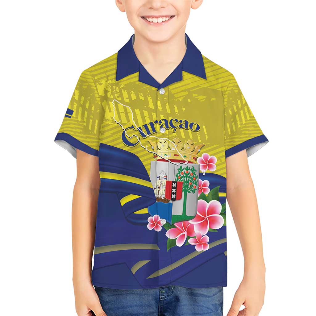 Curacao Flag Day Family Matching Short Sleeve Bodycon Dress and Hawaiian Shirt Felis Dia di Bandera Pink Plumeria - Wonder Print Shop
