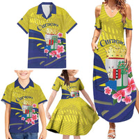 Curacao Flag Day Family Matching Summer Maxi Dress and Hawaiian Shirt Felis Dia di Bandera Pink Plumeria - Wonder Print Shop