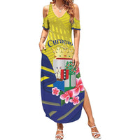 Curacao Flag Day Family Matching Summer Maxi Dress and Hawaiian Shirt Felis Dia di Bandera Pink Plumeria - Wonder Print Shop