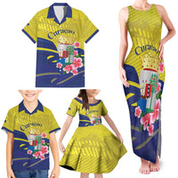 Curacao Flag Day Family Matching Tank Maxi Dress and Hawaiian Shirt Felis Dia di Bandera Pink Plumeria - Wonder Print Shop