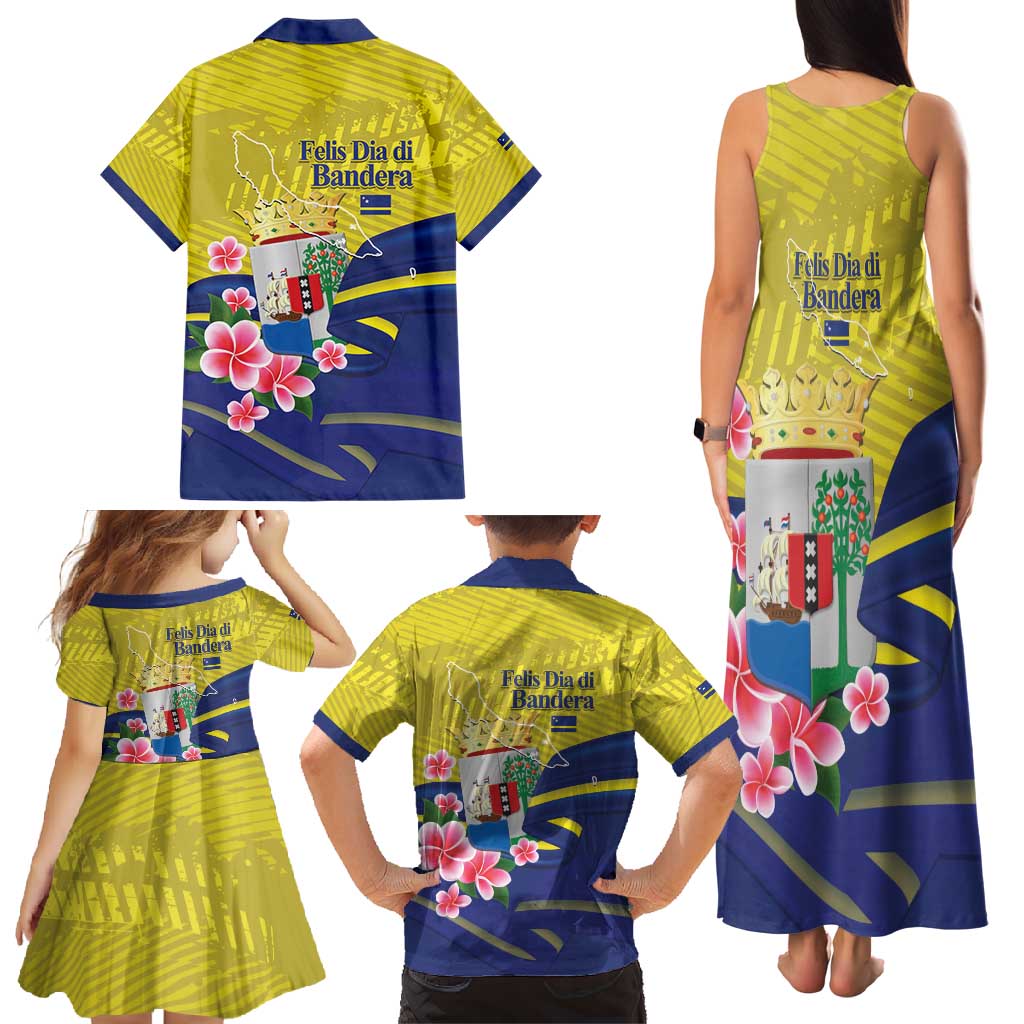 Curacao Flag Day Family Matching Tank Maxi Dress and Hawaiian Shirt Felis Dia di Bandera Pink Plumeria - Wonder Print Shop