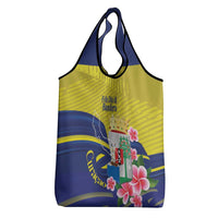 Curacao Flag Day Grocery Bag Felis Dia di Bandera Pink Plumeria - Wonder Print Shop