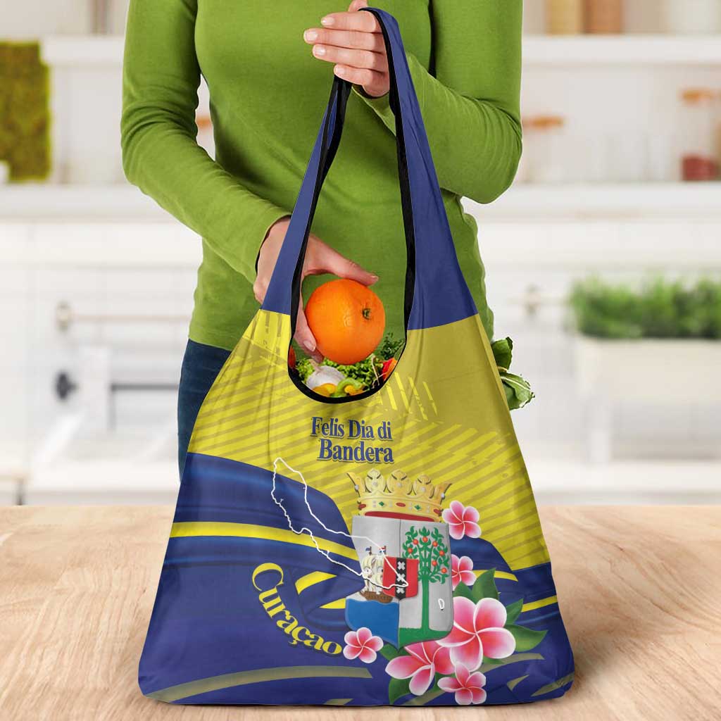 Curacao Flag Day Grocery Bag Felis Dia di Bandera Pink Plumeria - Wonder Print Shop