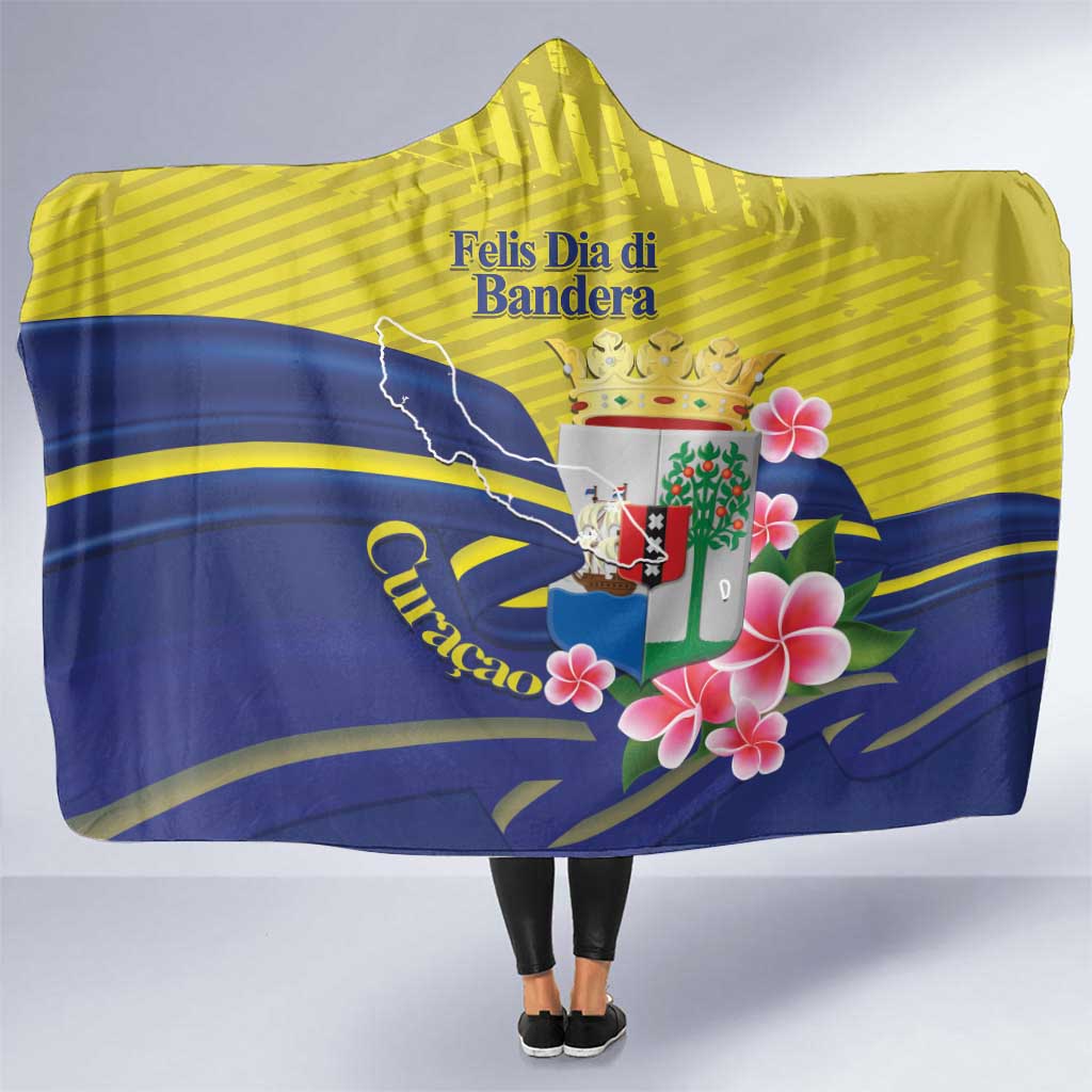 Curacao Flag Day Hooded Blanket Felis Dia di Bandera Pink Plumeria - Wonder Print Shop