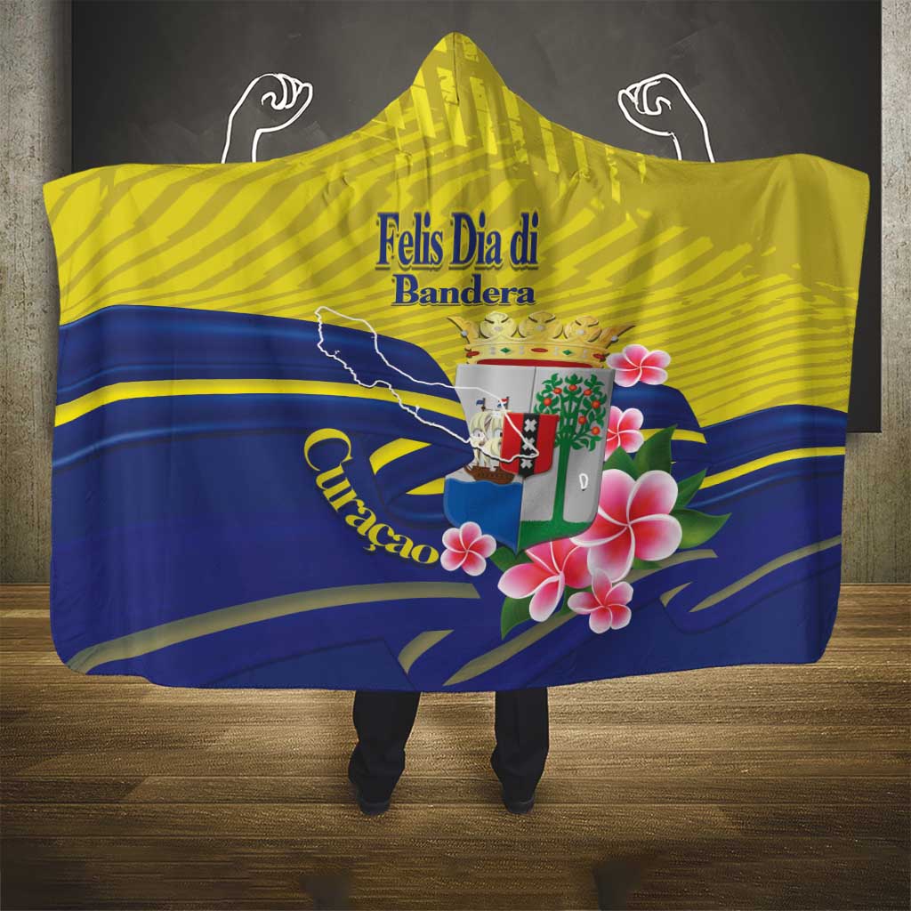 Curacao Flag Day Hooded Blanket Felis Dia di Bandera Pink Plumeria - Wonder Print Shop